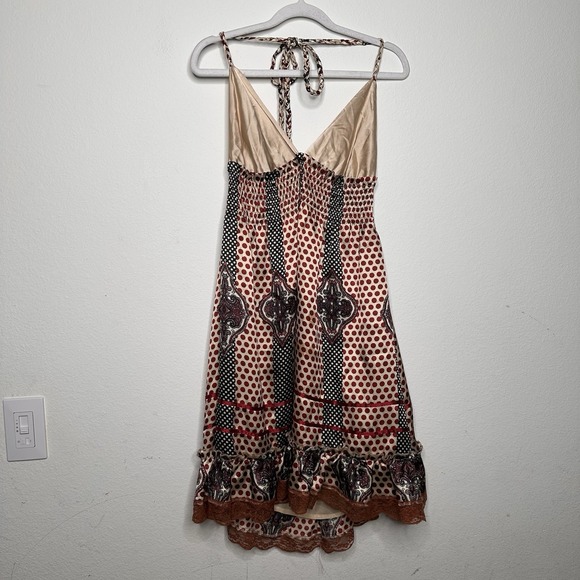 Miss Me Dresses & Skirts - VTG Y2K Miss Me Womens Babydoll Halter Dress Polka Dot 100% Silk Boho Western